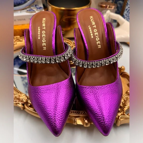 🆕 KURT GEIGER 🧿 NWOT Duke Pointed Toe Embellished Pump Mule - Size 6 - Picture 4 of 16